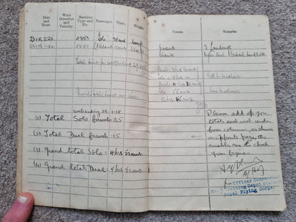 SOLD! WW1 RFC Flying Log Book Photo & RFC Papers to 2nd Lieut H C Derham