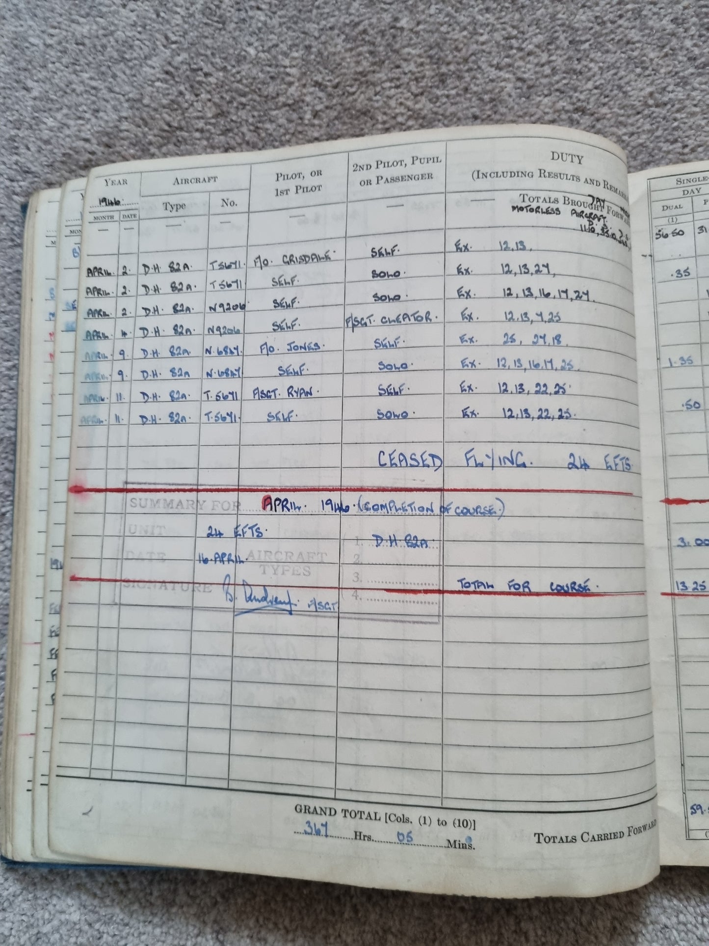 SOLD! Rare WW2 Glider Pilot RCAF Flying Log Book to Brian Andrews, Operation Varsity