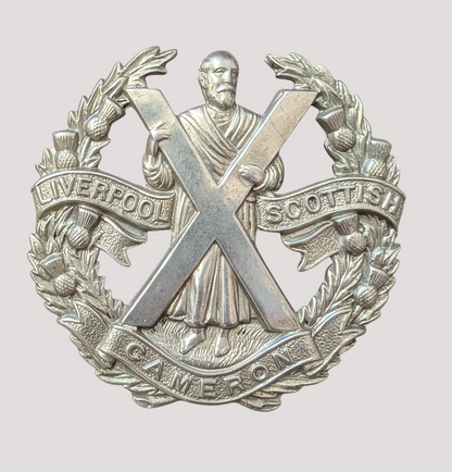 Officer's Silver Liverpool Scottish Cameron Highlanders Glengarry Badge Post 1937
