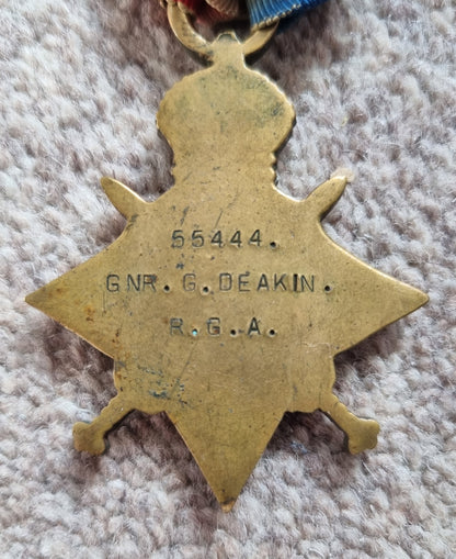 SOLD! WW1 British Medal Trio to George Deakin, 355 Siege Battery, Royal Garrison Artillery, Demoted at Own Request