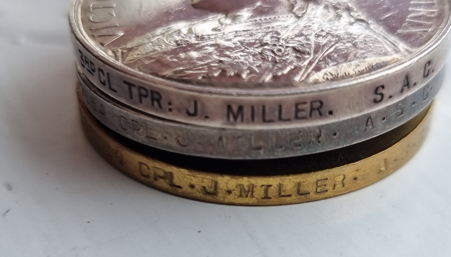 Boer War & WW1 British Medal Trio With 5 Bar Queens South Africa Medal to James Miller - South African Constabulary & Army Service Corps