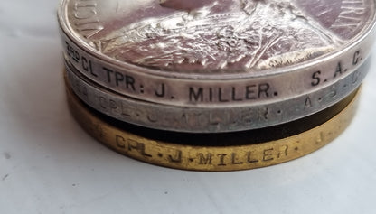 Boer War & WW1 British Medal Trio With 5 Bar Queens South Africa Medal to James Miller - South African Constabulary & Army Service Corps