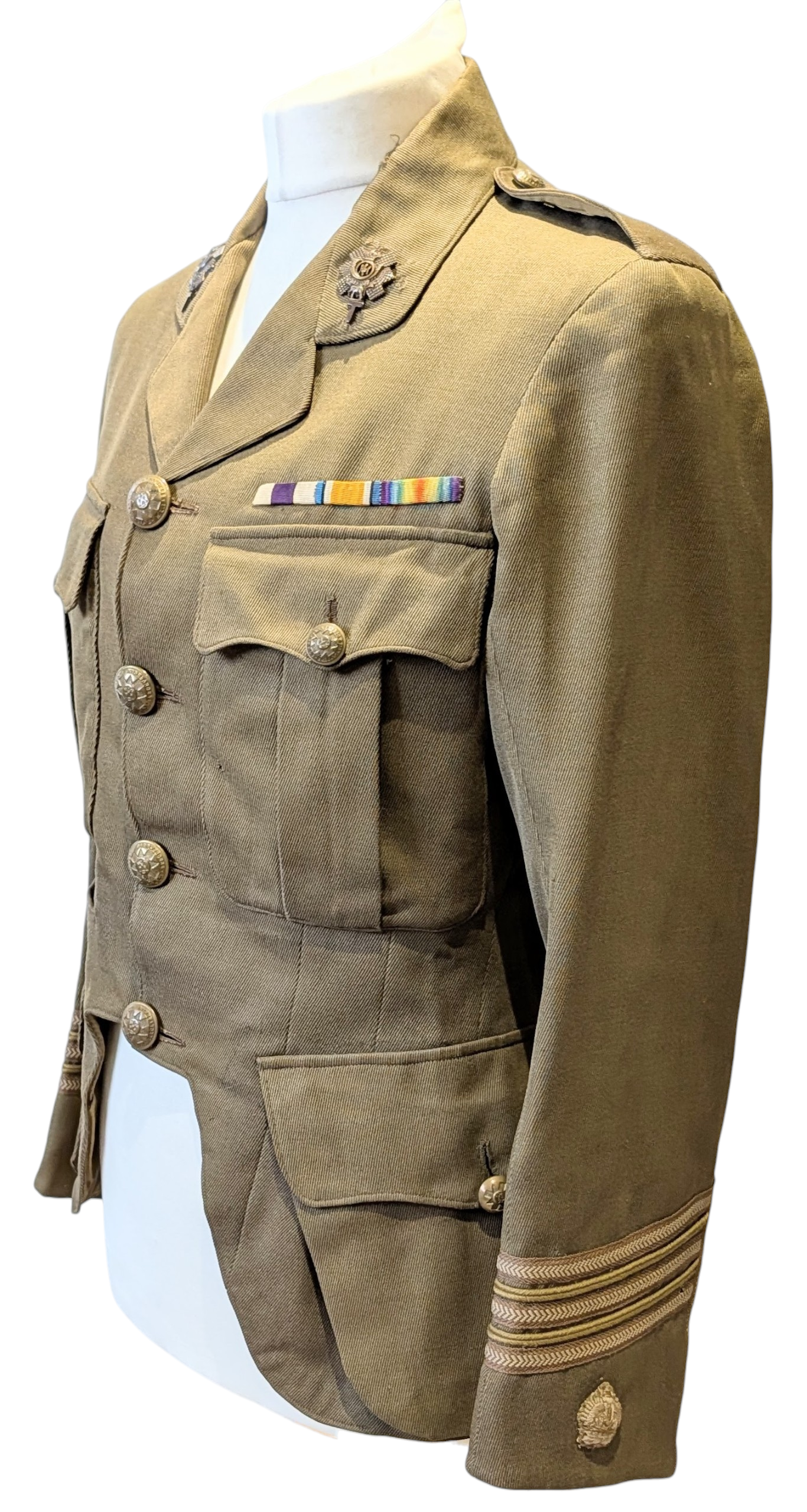 Fantastic WW1 9th Bn Glasgow Highlanders HLI Territorial Major's Cutaway Cuff Rank Jacket to an MC Winner