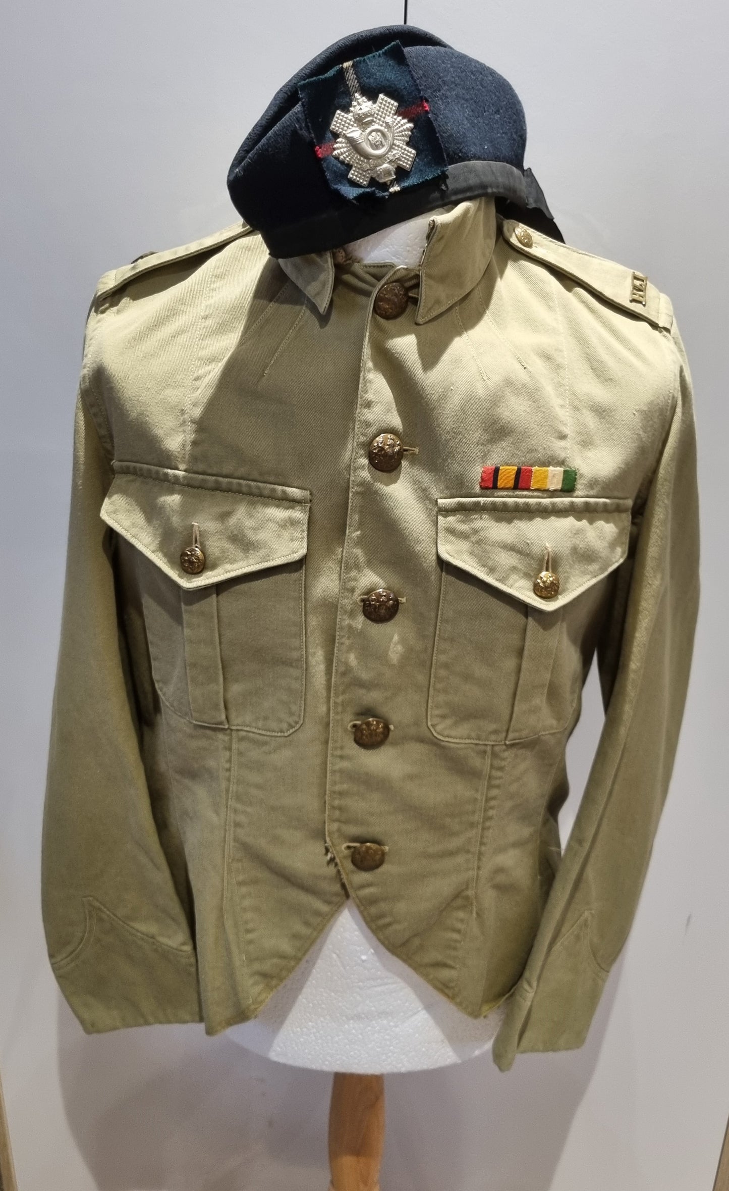 Rare WW1 Tropical KD Highland Light Infantry Uniform Cutaway Jacket Trews & Glengarry
