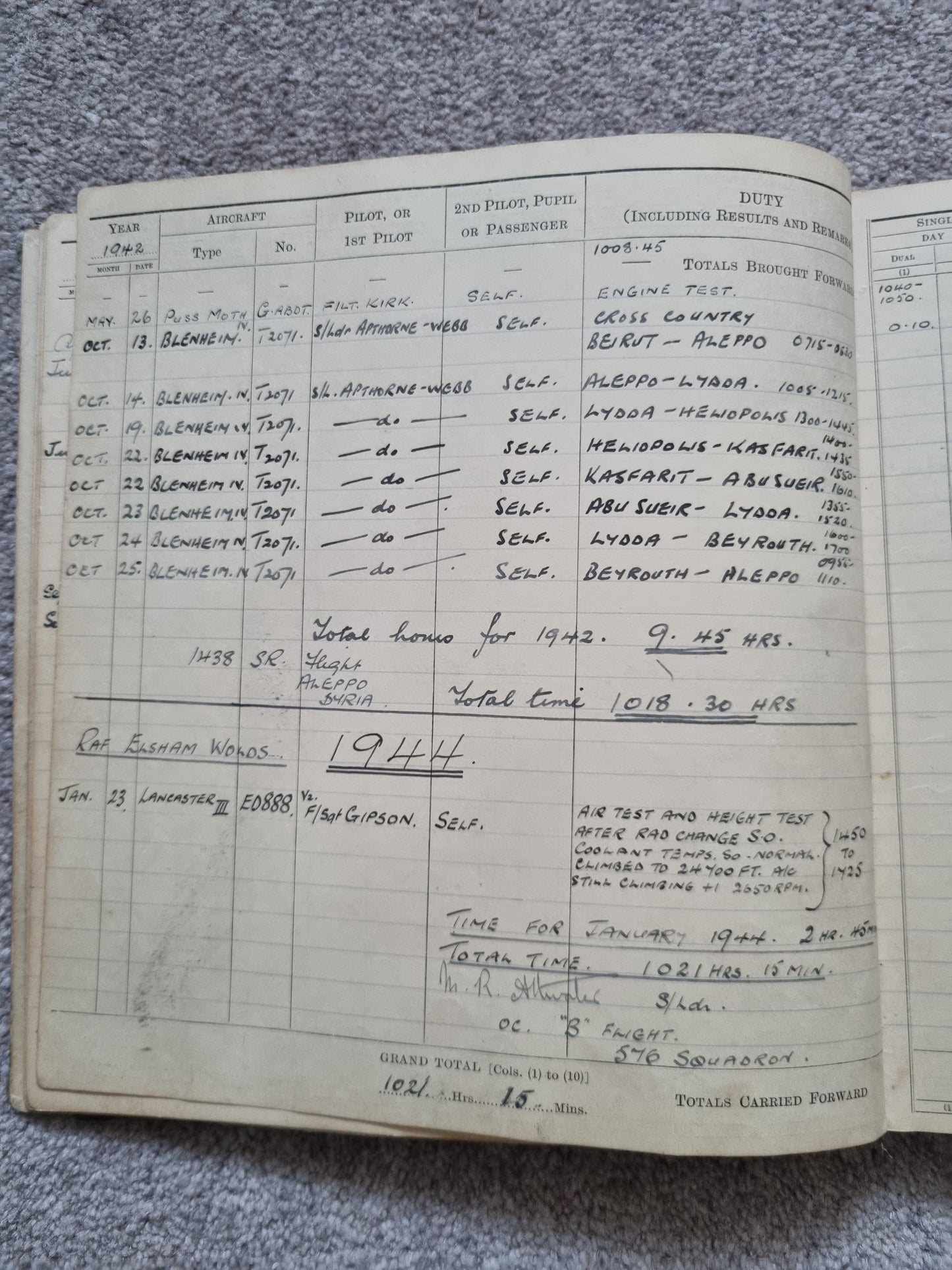 SOLD! WW2 RAF Flying Log Book to RW Durrant Observer Engineer Bombers, Tobruk Interest