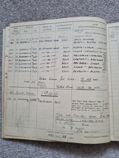 SOLD! WW2 RAF Flying Log Book to RW Durrant Observer Engineer Bombers, Tobruk Interest
