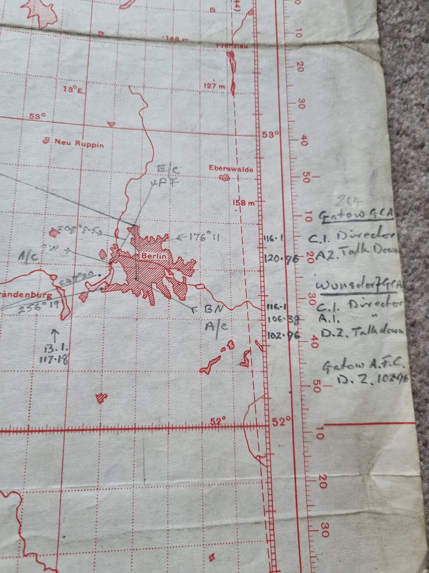 WW2 RAF June 1944 Plotting Map of Western Germany with Operational Markings over Berlin