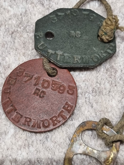 SOLD! WW2 Tropical KD Uniform collection with Jacket Trousers Badges Dog Tags Papers KORL - George Butterworth