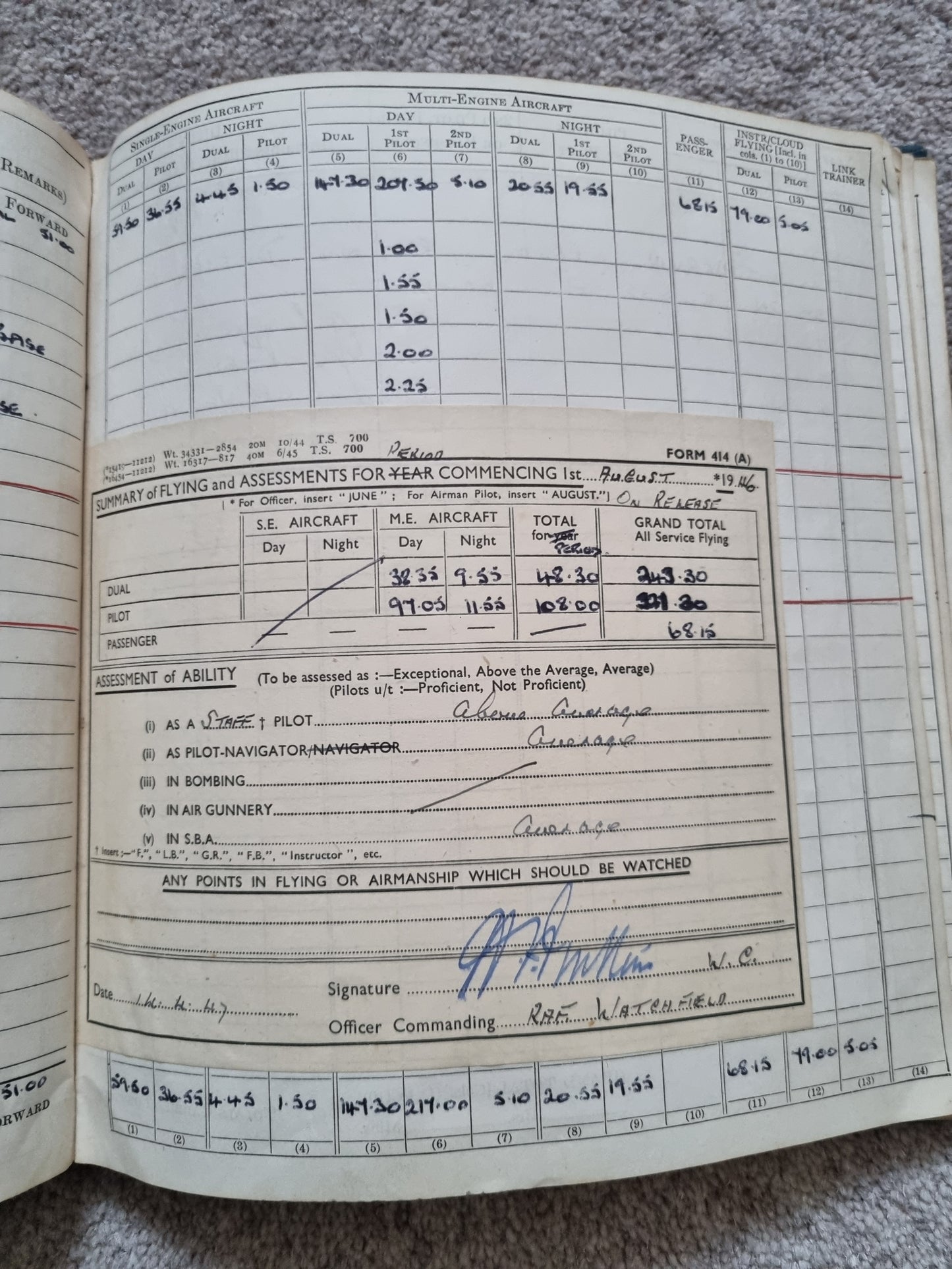 SOLD! Rare WW2 Glider Pilot RCAF Flying Log Book to Brian Andrews, Operation Varsity