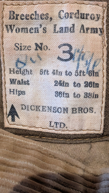 WW2 Era British WLA Womens Land Army Corduroy Breeches Home Front