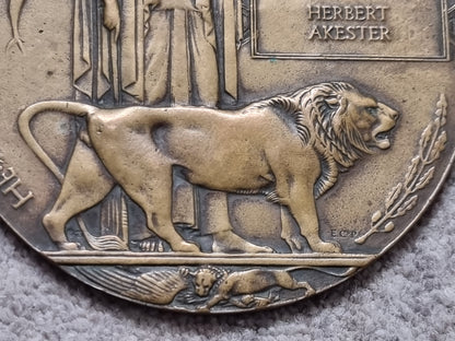 SOLD! WW1 British Army Death Plaque to Herbert Akester, 3rd Battalion Coldstream Guards, KIA Somme