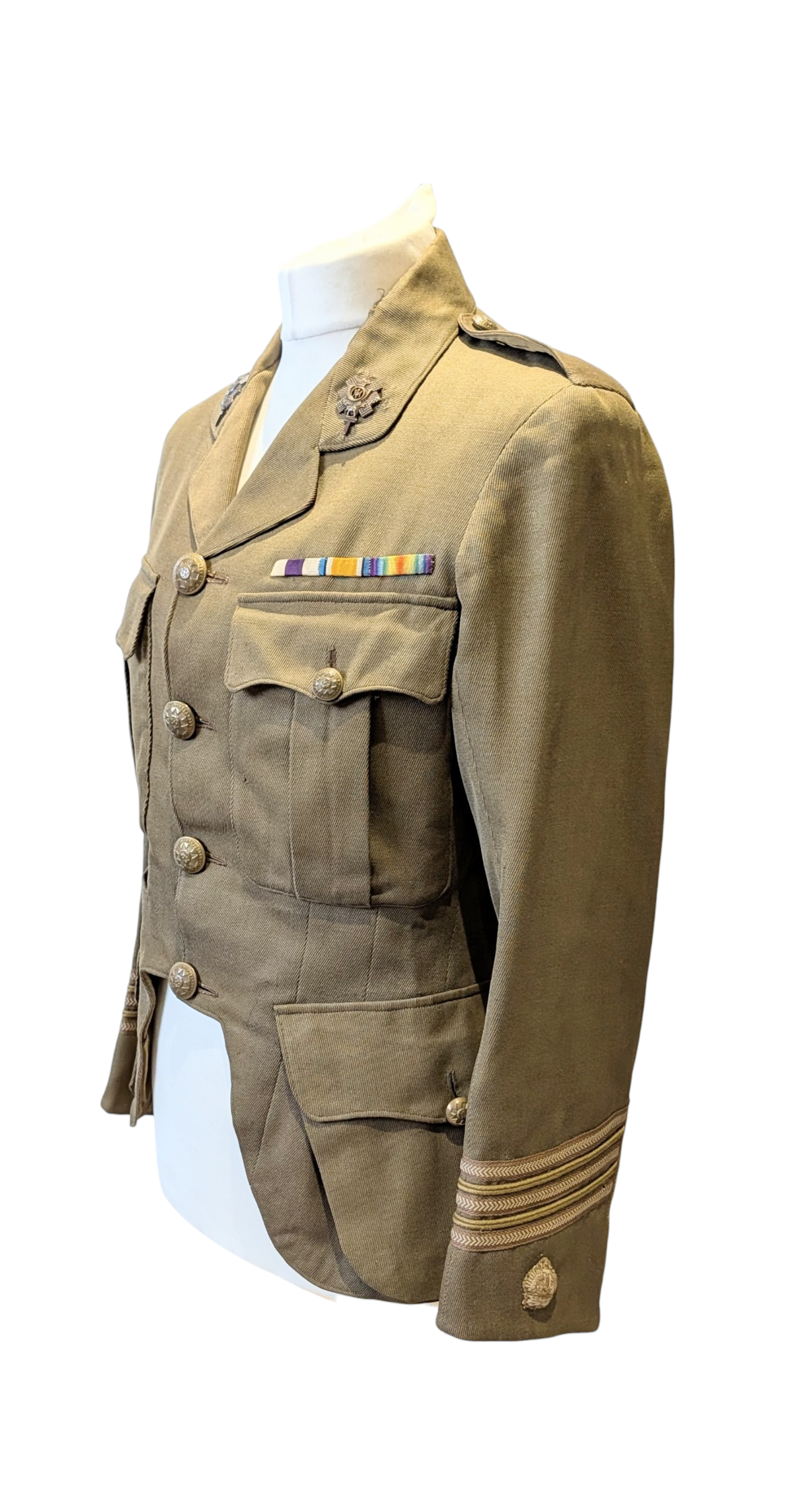 Fantastic WW1 9th Bn Glasgow Highlanders HLI Territorial Major's Cutaway Cuff Rank Jacket to an MC Winner