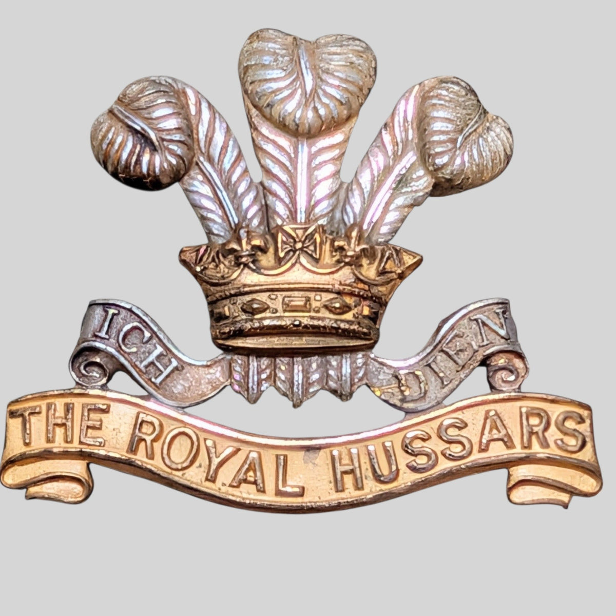 The Royal Hussars Officer's Silvered & Gilt Cap Badge