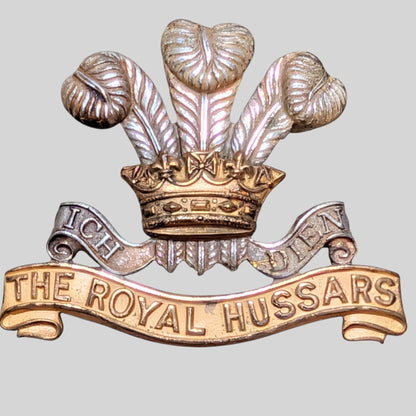 The Royal Hussars Officer's Silvered & Gilt Cap Badge
