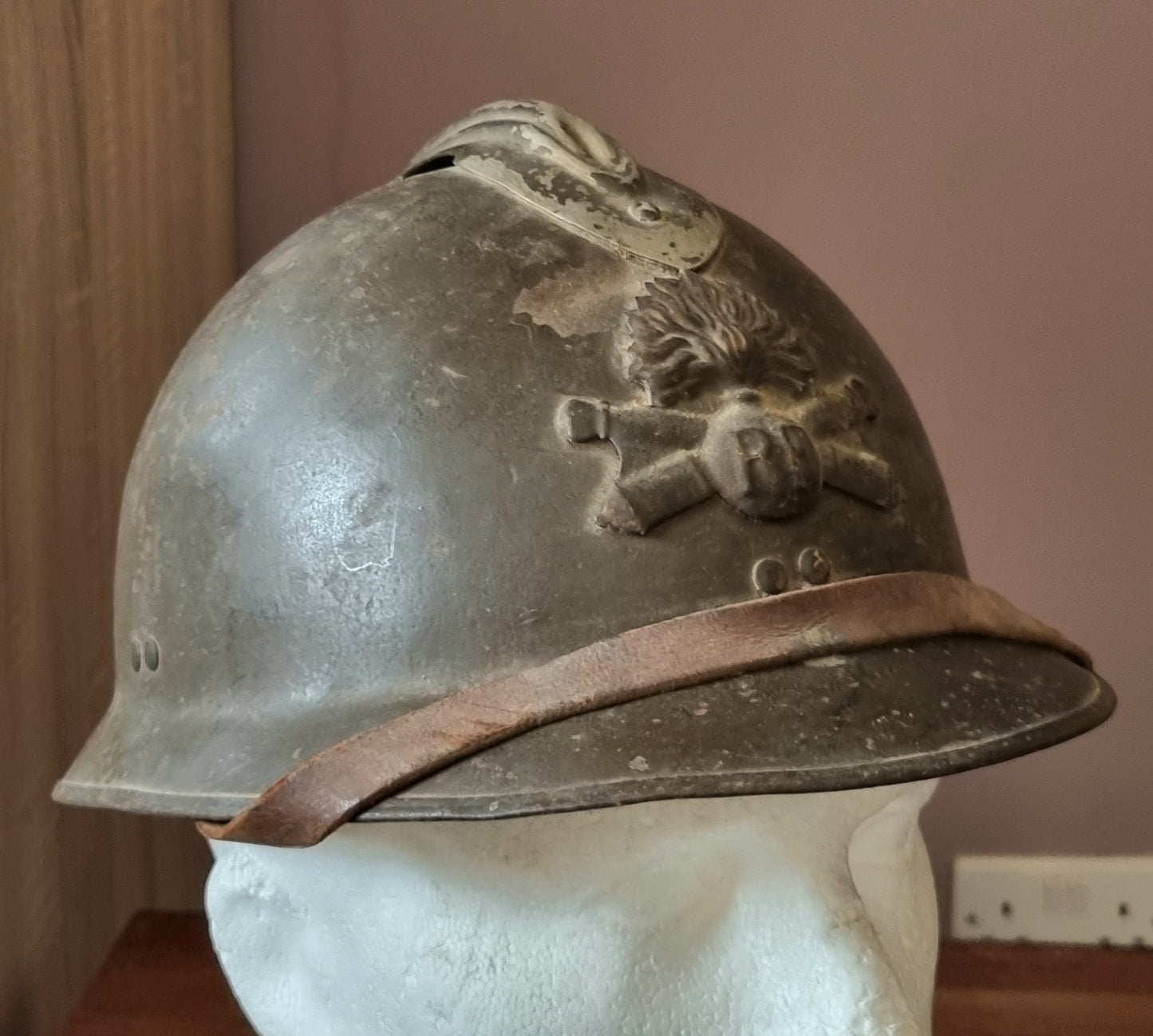 SOLD! WW2 French Army Artillery M26 ‘Adrian’ Helmet With WW1 Badge