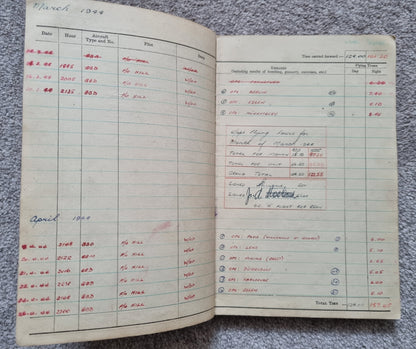 WW2 RAF Flying Log Book to Air Gunner I. E. Parsons with 37 Bombing Operations including DDAY with Combat Reports