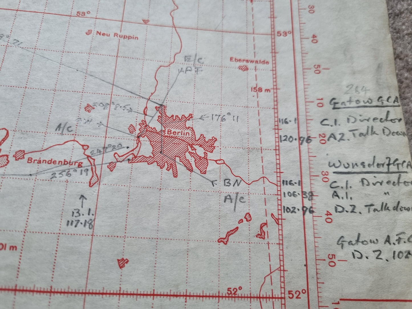 WW2 RAF June 1944 Plotting Map of Western Germany with Operational Markings over Berlin