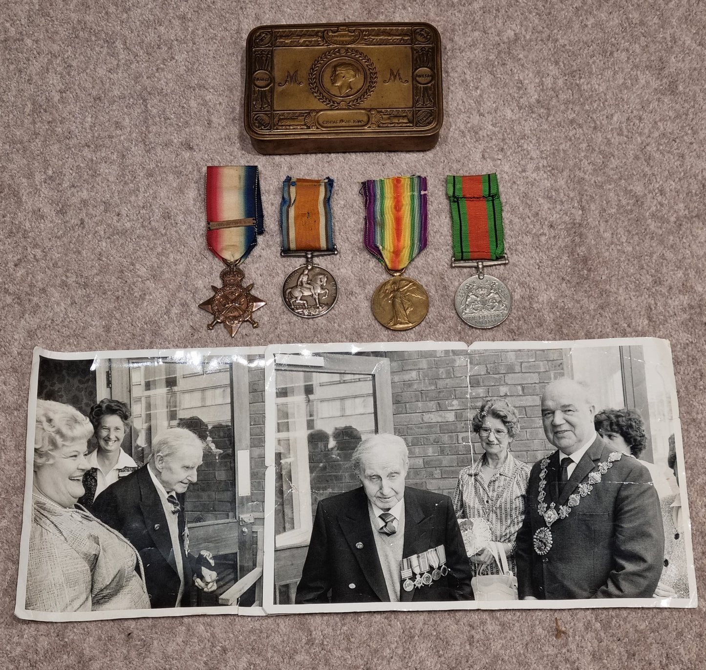 SOLD! WW1/WW2 Nimy Bridge British Army 1914 Mons Star and Clasp Medal Group to Private Mark Huckle - 4th Royal Fusiliers BEF