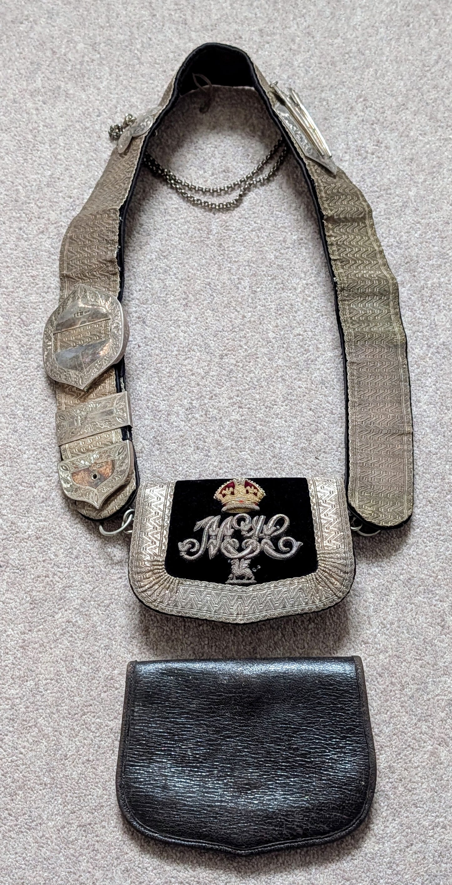 SOLD! Beautiful Edwardian Montgomeryshire Yeomanry CrossBelt & Pouch & Cover - Solid Silver Fittings