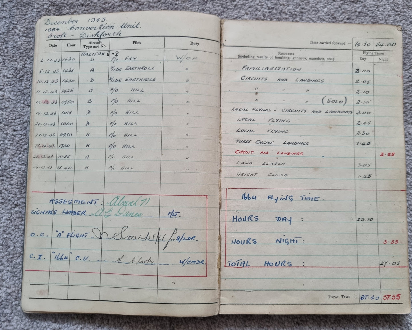 WW2 RAF Flying Log Book to Air Gunner I. E. Parsons with 37 Bombing Operations including DDAY with Combat Reports