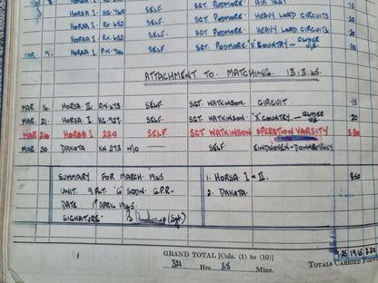 SOLD! Rare WW2 Glider Pilot RCAF Flying Log Book to Brian Andrews, Operation Varsity