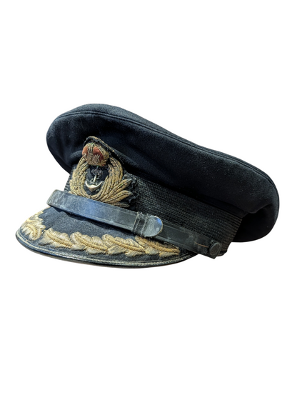SOLD! WW2 Era Royal Navy Captain's Officer's Black Woollen Visor Cap Gieves