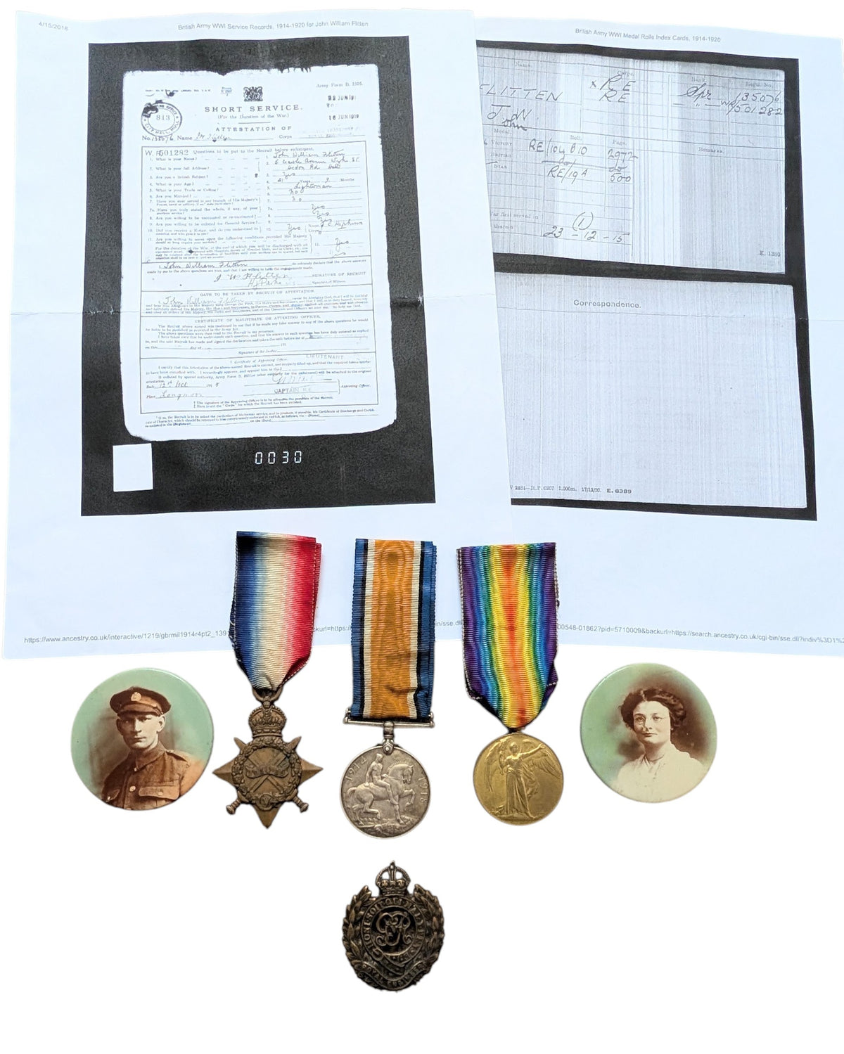 WW1 British Medal Trio John William Flitten Royal Engineers from Hull