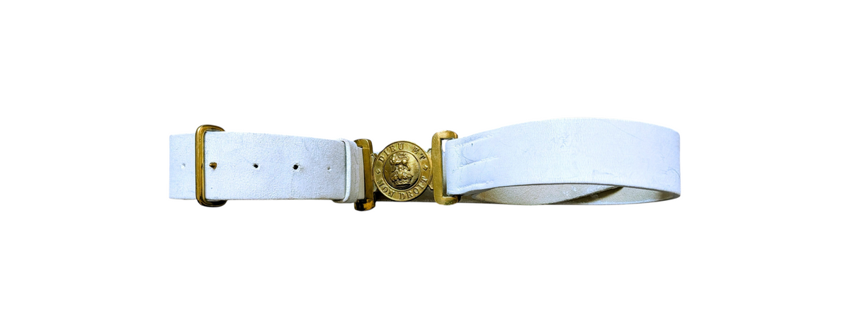 British Army BUFF LEATHER BELT - Brass Kings Crown "Dieu Et Mon Droit" Buckle