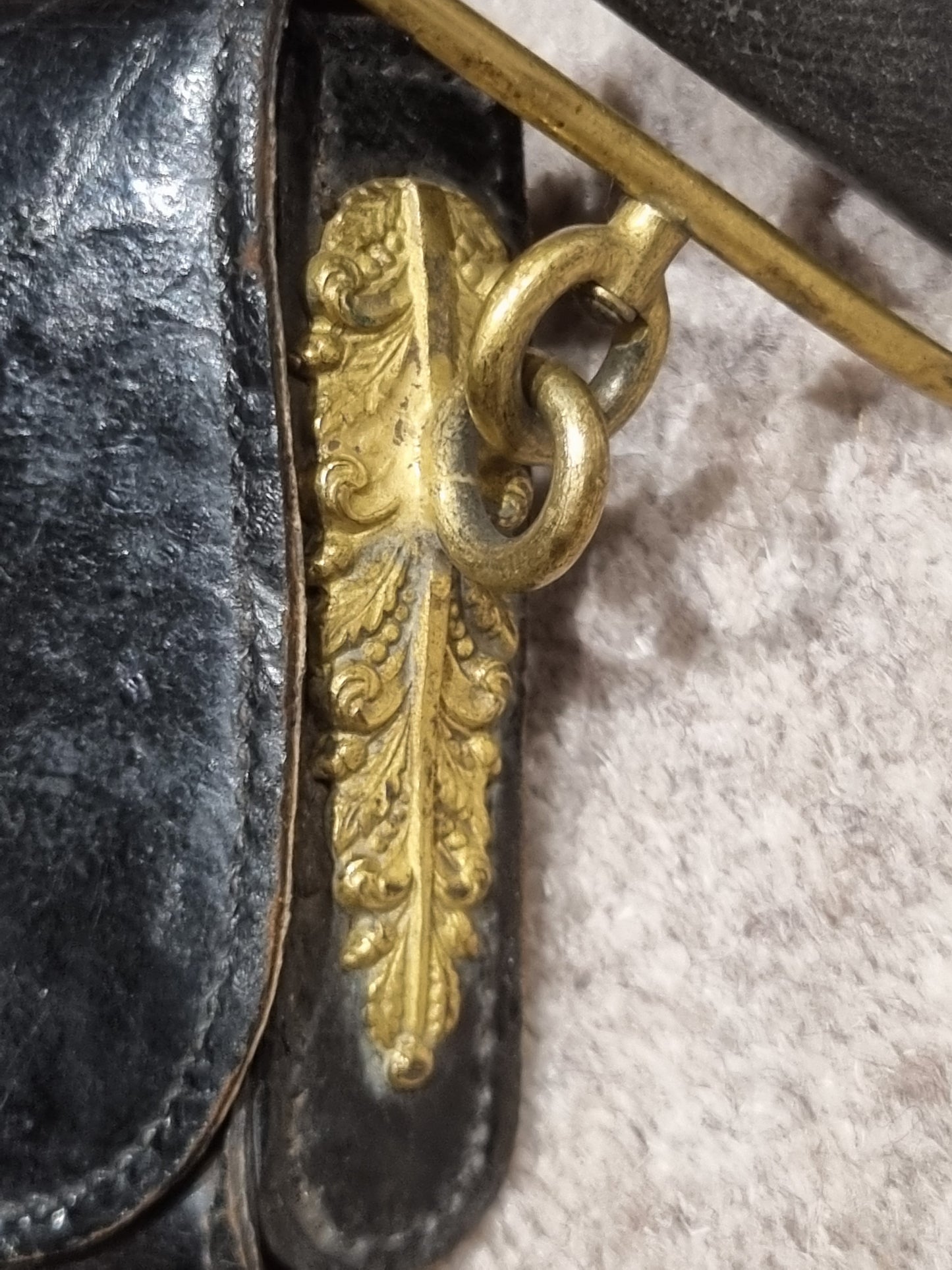 Victorian British Indian Army Patent Black Leather Gilt VRI CrossBelt