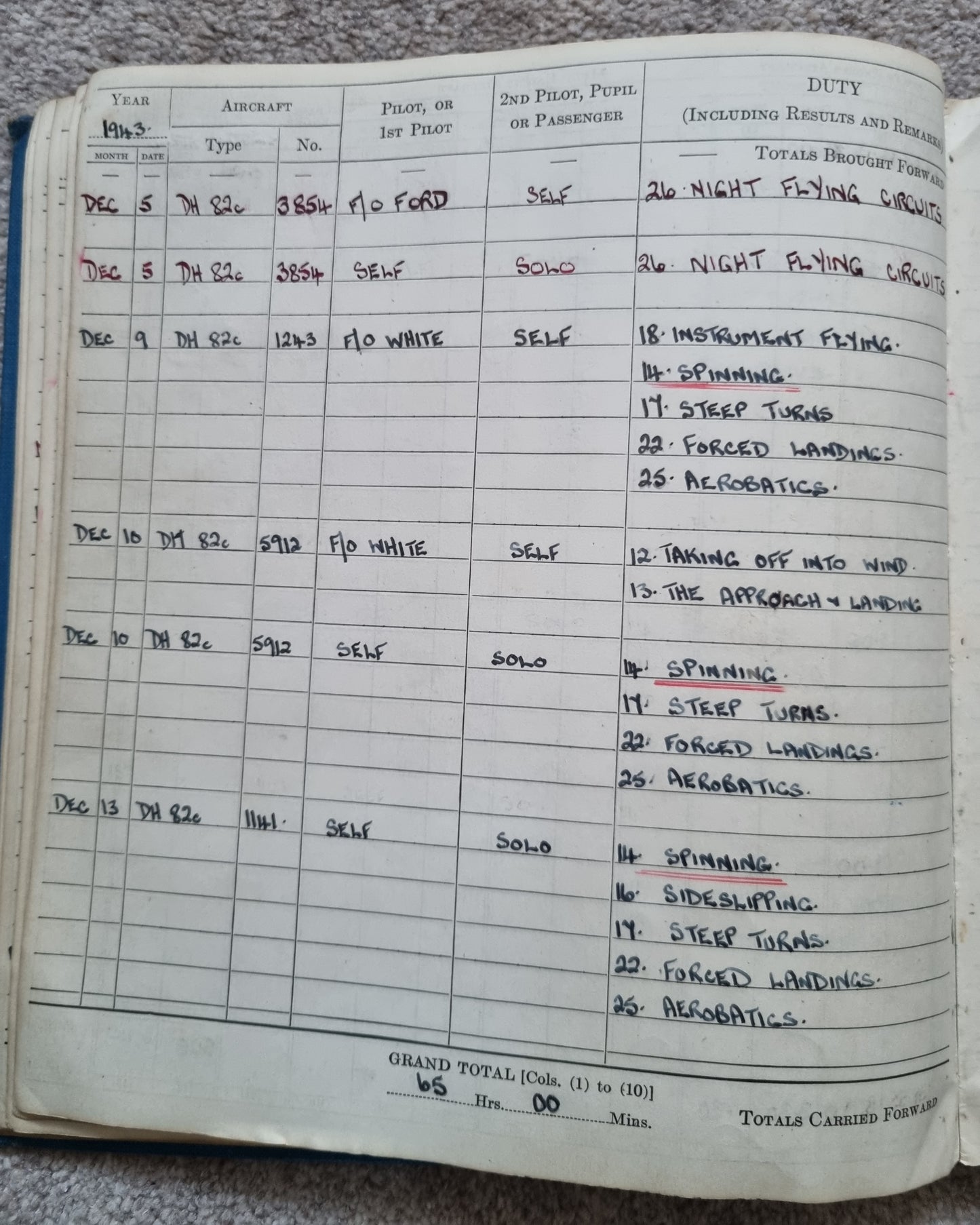 SOLD! Rare WW2 Glider Pilot RCAF Flying Log Book to Brian Andrews, Operation Varsity